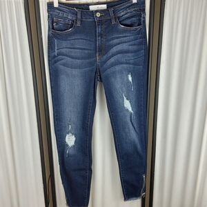 KanCan Distressed Jeans KC6219D, Zippered Ankles with Fringe Hem, Size‎ 9/28